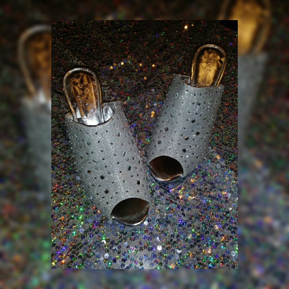 ✨ Silver Diamond Studded Glitter Heels